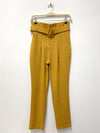 Solid Ruffle Waist Belted Pants