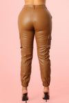 Camel pu Cargo Pants