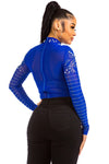 Royal Blue Mesh Pearl Bodysuit