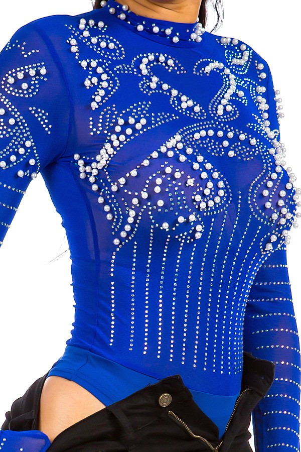 Royal Blue Mesh Pearl Bodysuit