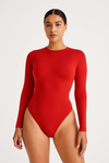 Red Round Neck Slimming Red Bodysuit