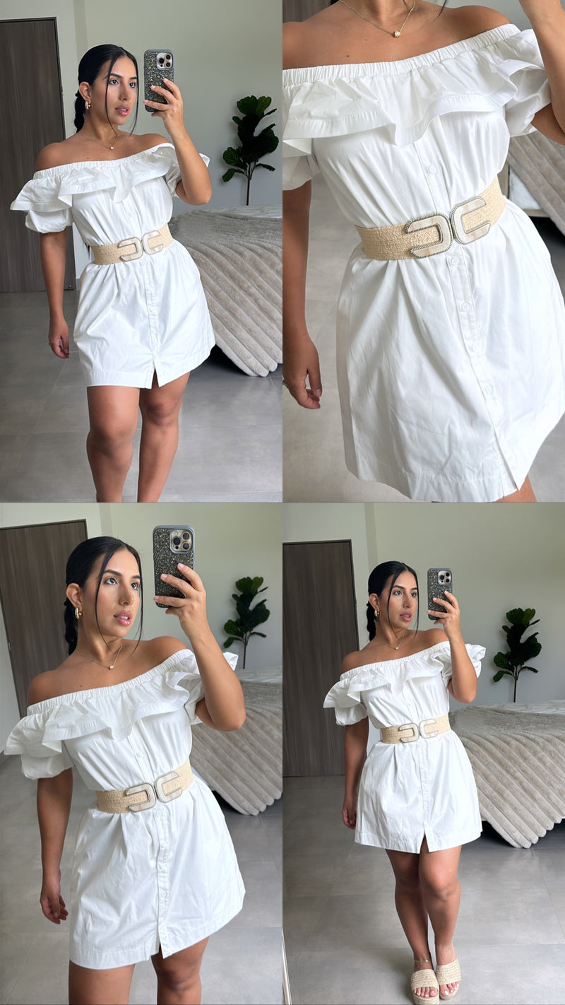 White Ruffle Off Shoulder Dress