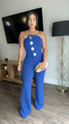 Royal Blue Front Button Detail Jumpsuit