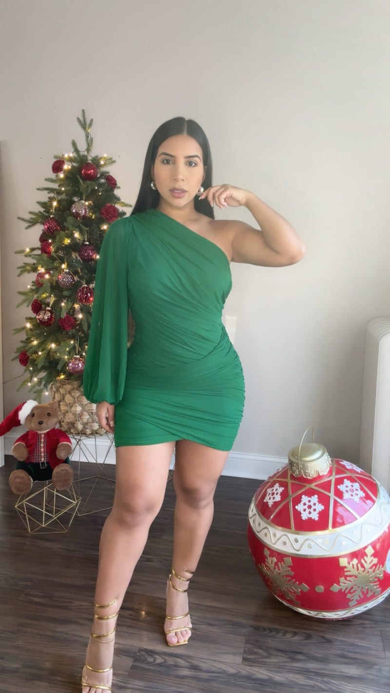 Green One shoulder dress