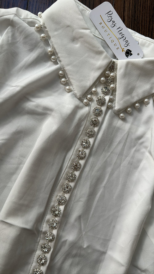 White Rhinestone Embellished Top