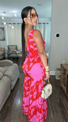 Pink Red Wide Leg Jumpsuit