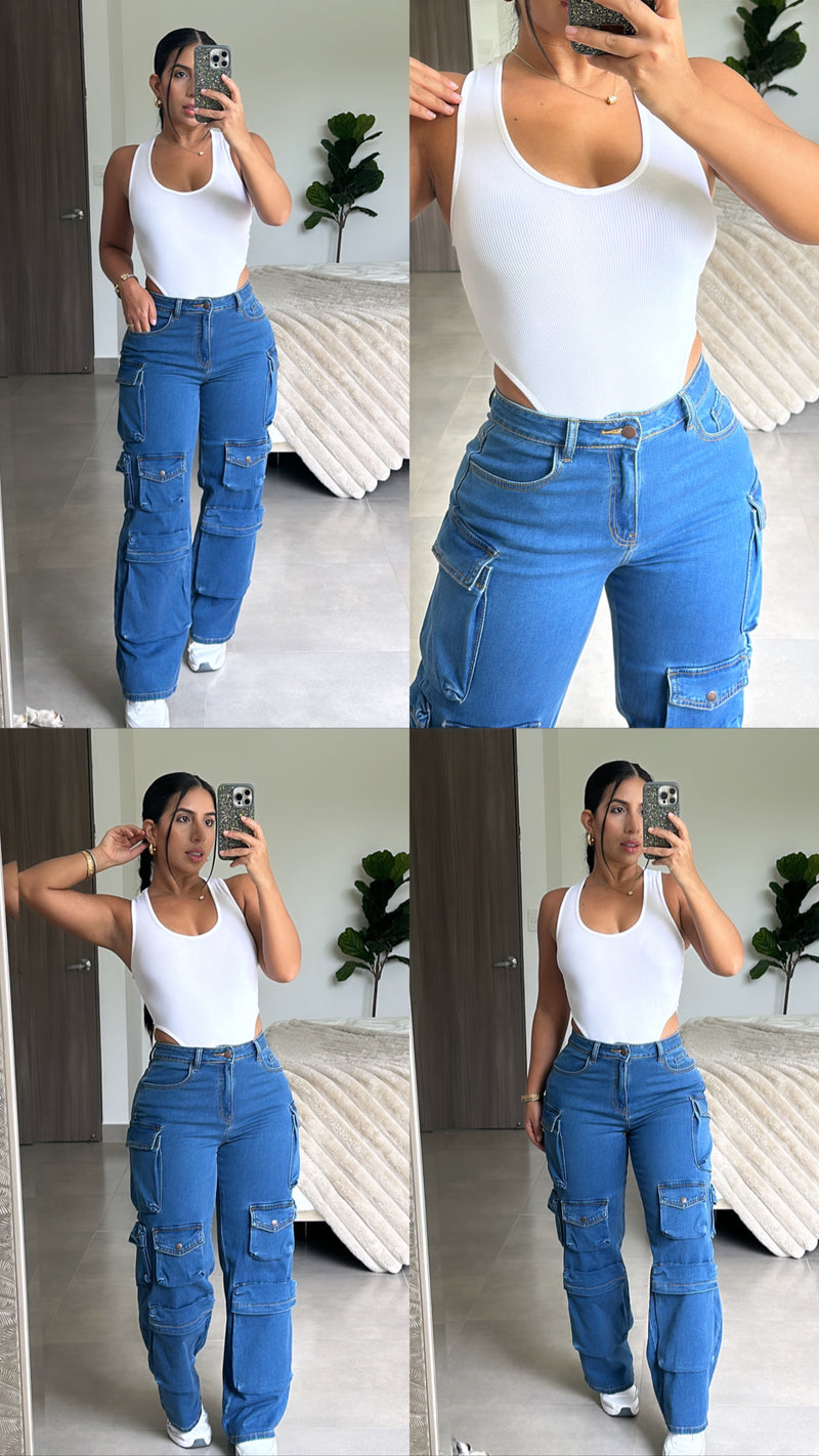 Mid Rise Cargo Jeans