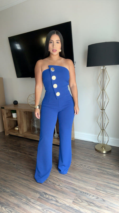 Royal Blue Front Button Detail Jumpsuit