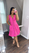 Hot Pink V Neck Midi Dress