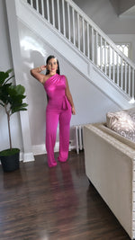 One Shoulder Hot Pink Jumpsuit