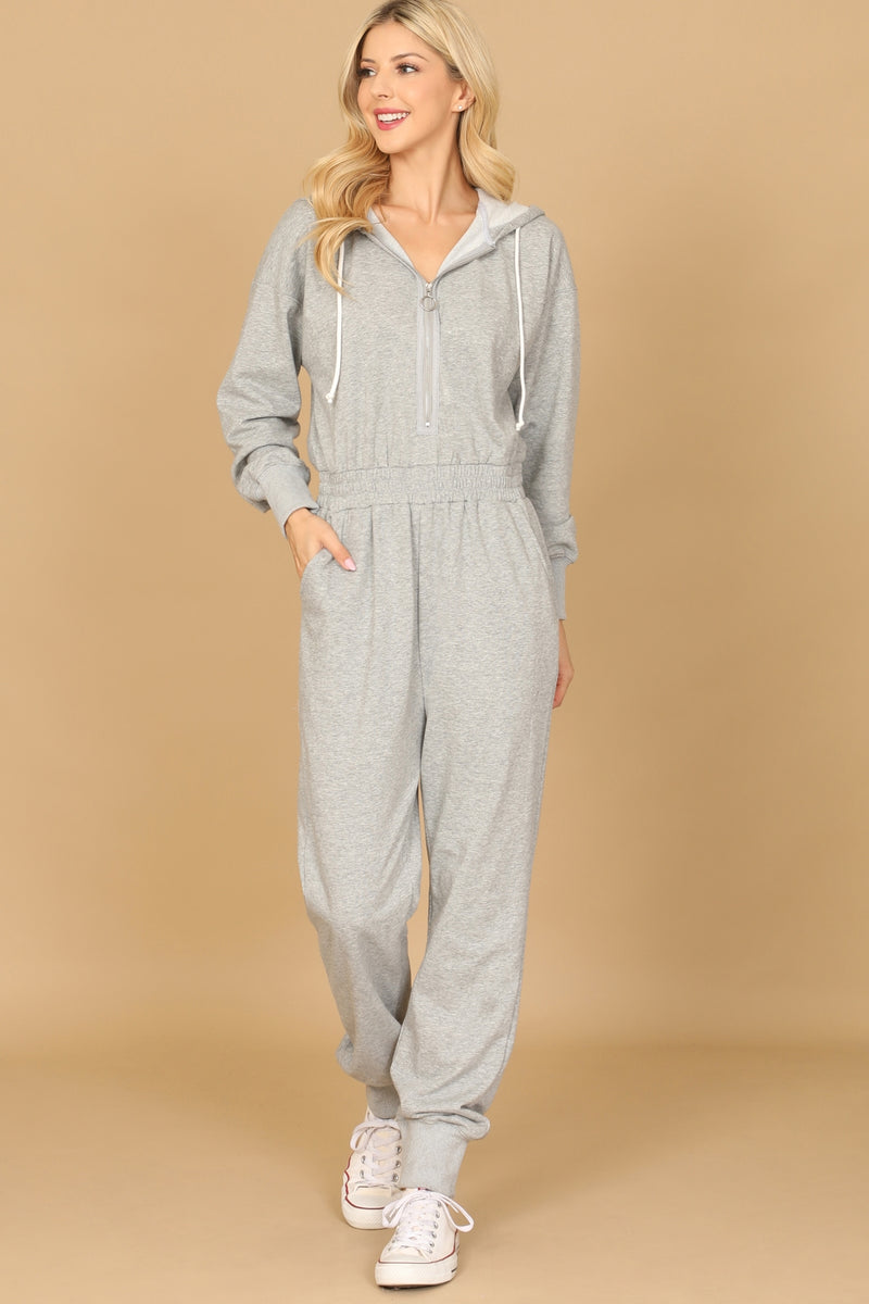 Long Sleeve Elastic Waist Jumpsuit