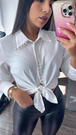 White Rhinestone Embellished Top