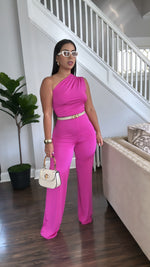 One Shoulder Hot Pink Jumpsuit