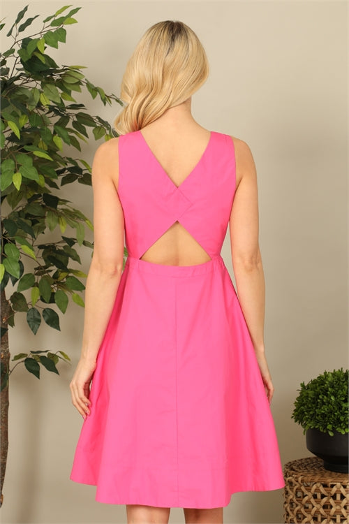 Hot Pink V Neck Midi Dress