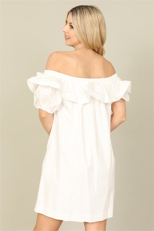 White Ruffle Off Shoulder Dress