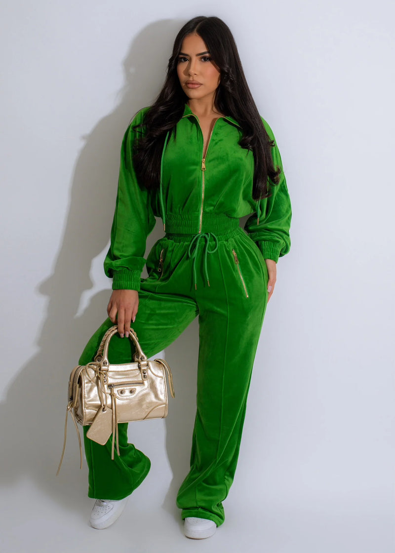 Kelly Green Velvet Jacket and pants set