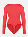 Red Ribbed Tummy Control Thong Bodysuit