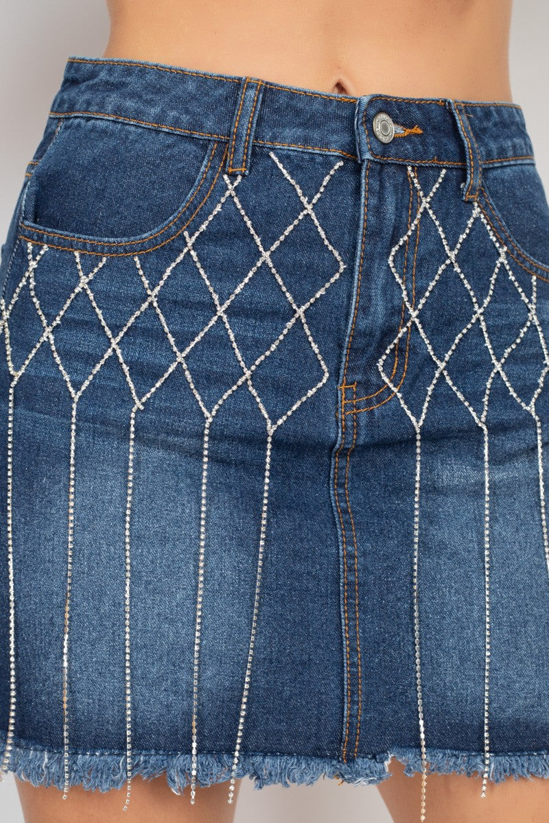 Rhinestones Denim Skirt