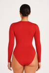 Red Round Neck Slimming Red Bodysuit