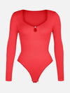 Red Ribbed Tummy Control Thong Bodysuit