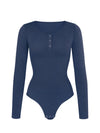 Seamless Dark Blue Long Sleeve Bodysuit