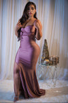 Rose Gold satin elastic evening gown