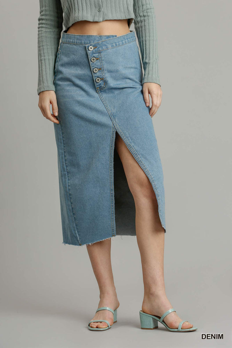 Asymmetrical Front Split Denim Skirt