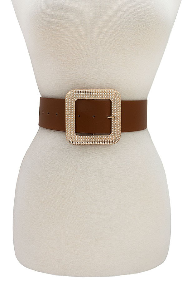 RHINESTONE PAVE SQUARE BUCKLE FASHION BELT