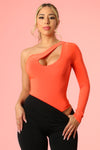 one Shoulder Orange Bodysuit