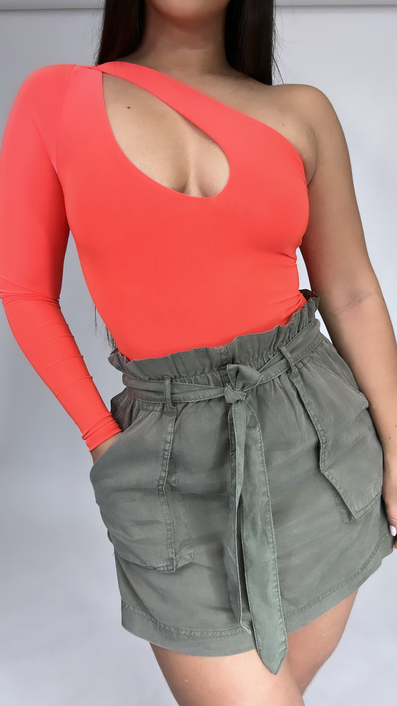 one Shoulder Orange Bodysuit