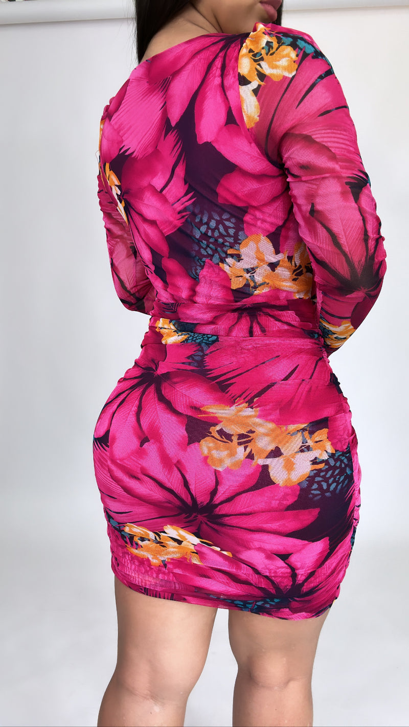 Floral Rouched Bodyscon Dress